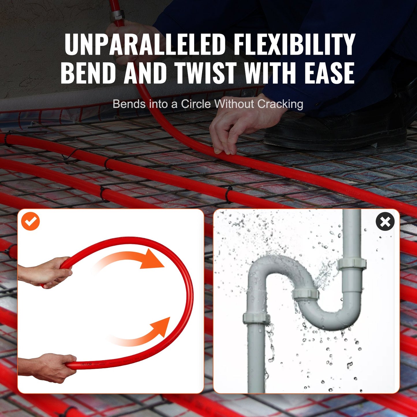 PEX Pipe 3/4 Inch, 100 Feet Length PEX-B Flexible Pipe Tubing For Potable Water, Pex Water Lines For Hot/Cold Water & Easily Restore, Plumbing Applications With Free Cutter & Clamps ,Red
