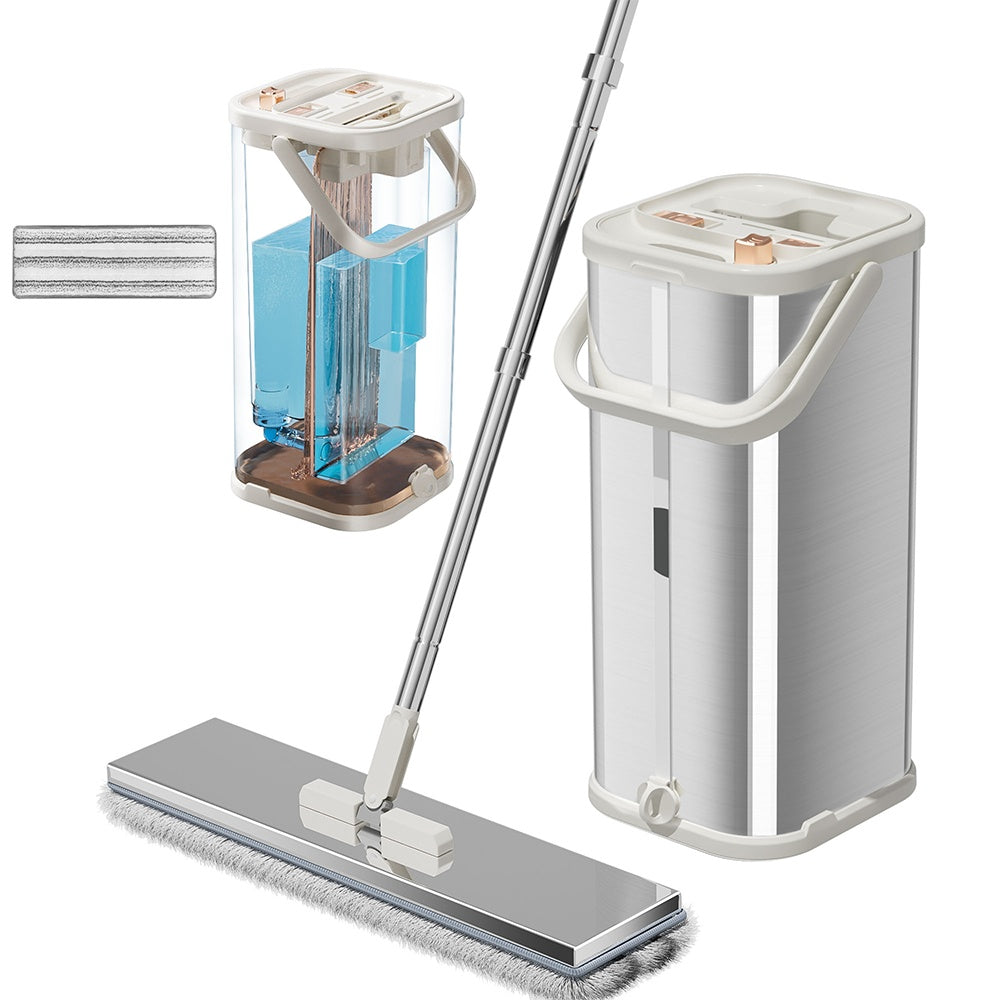 Separates Dirty Water Mop, Flat Mop And Bucket For Home With  Extra Refills, Stainless Steel Mop And Bucket With Wringer