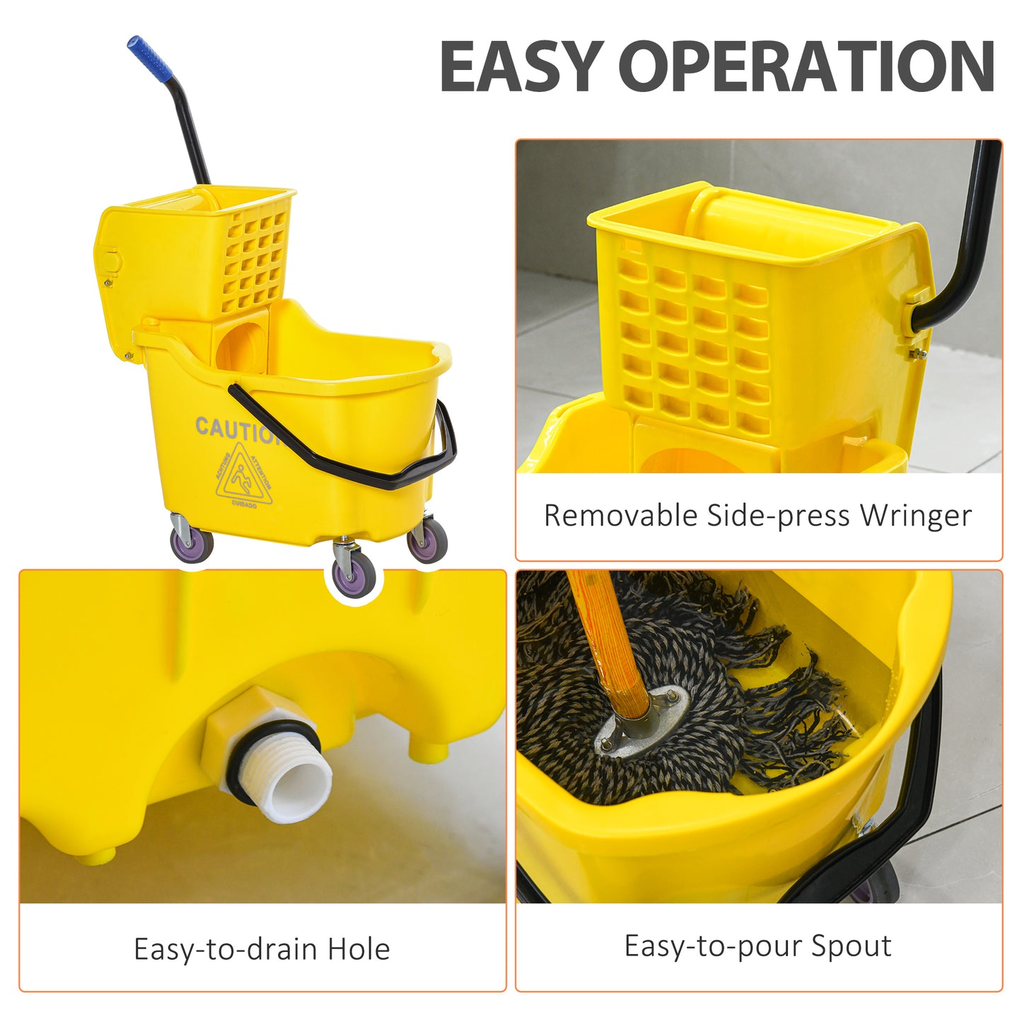 Mop Bucket Cart with Side Press Wringer