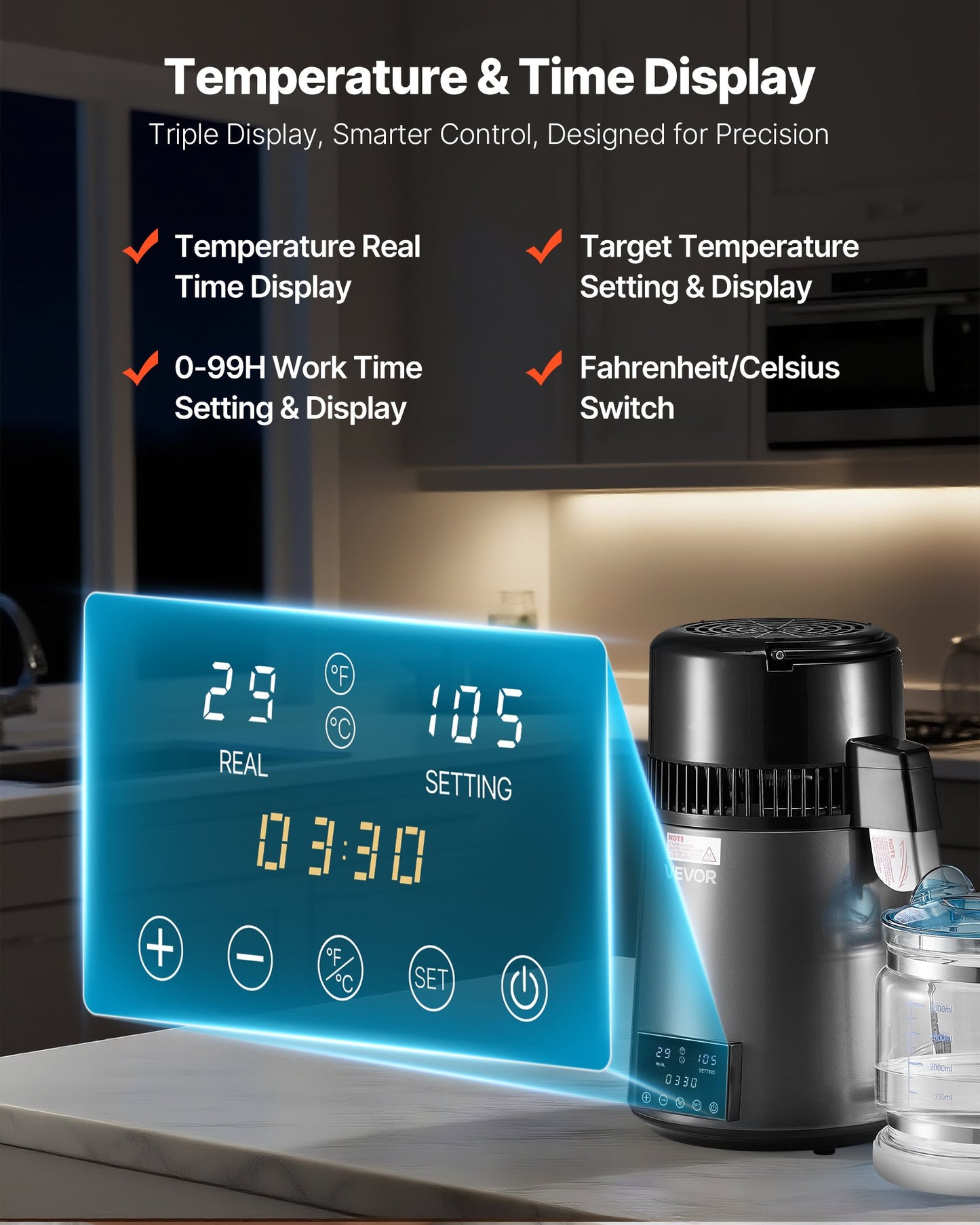 4L Water Distiller Home Countertop Purifier Machine 1750W Stainless Steel Glass