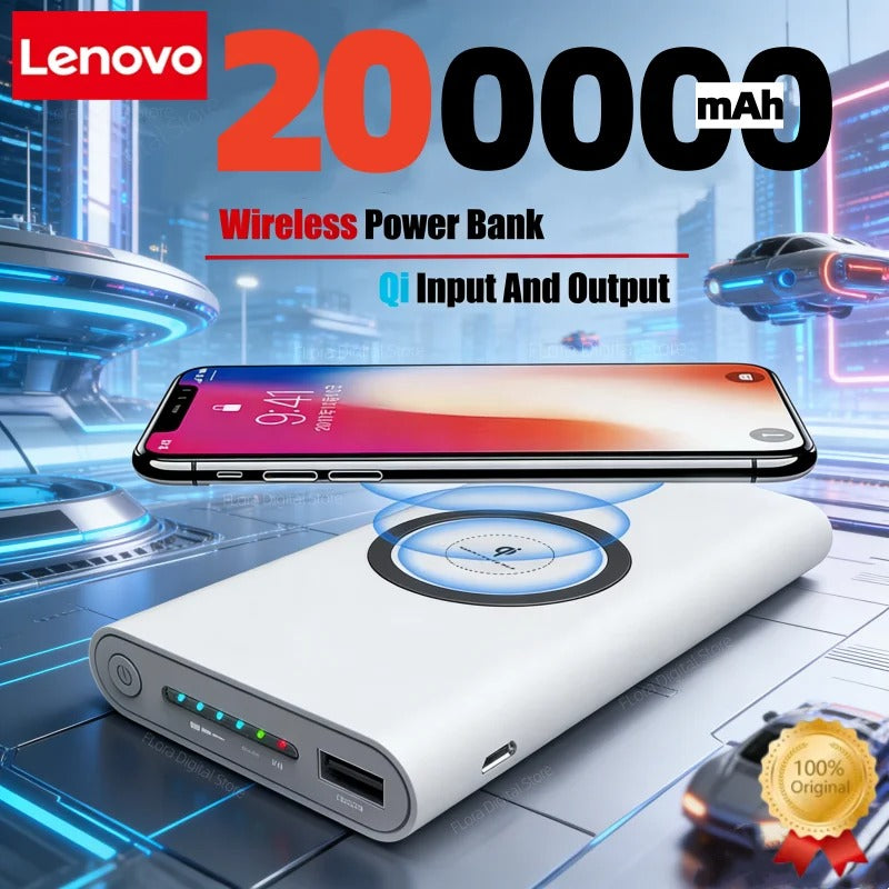Lenovo 200000mah Power Bank Two-way Wireless Fast Charging Power bank Portable Charger Type-c External Battery For Iphone