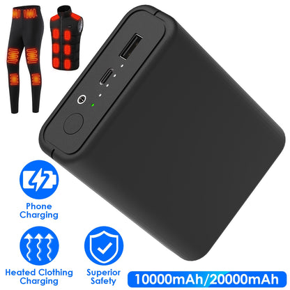 1Pc 10,000mAh OR 20,000mAh 5V 2A Power Bank For Heated Jackets Vests Pants Gloves Scarves DC 7.4V 2A Heated Clothing Replacement Battery Pack For Men Women