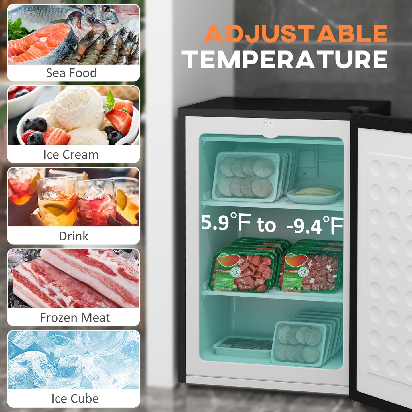 Upright Freezer, 3 Cu Ft Small Freezer with Reversible Single Door, Adjustable Thermostat for Home, Apartment, Silver