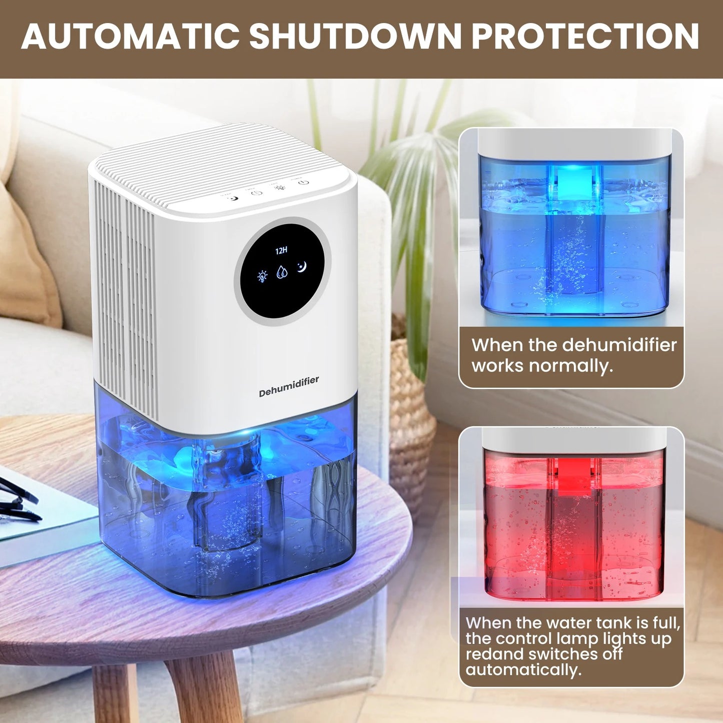 1Pc 37OZ Dehumidifier Indoor Portable Small Dehumidifier With Sleep Mode 24H Timer 7Color Lighting  Touch Control For Home Bathroom Basement Closet RV Bedroom