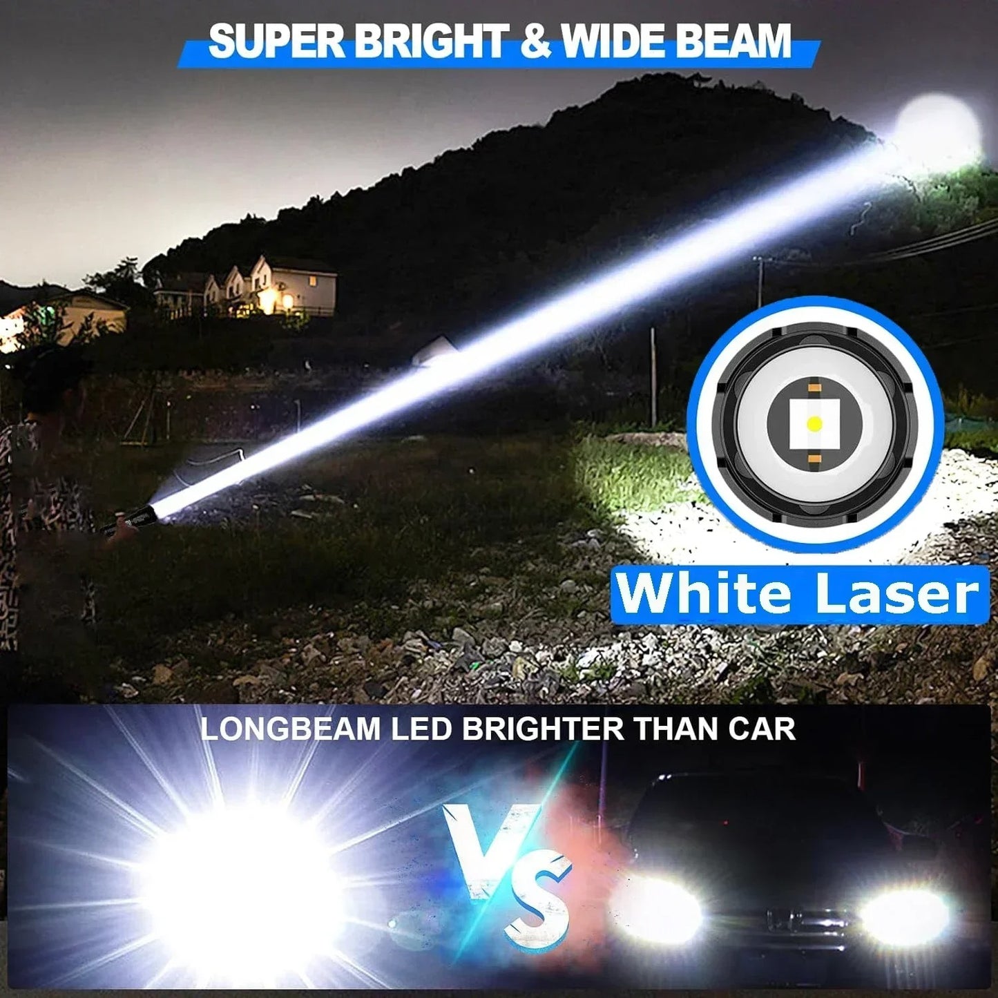 Super Bright Led Torch Light Flashlight Outdoor 30W, USB Rechargeable 1500mAh Led Torch, Mini Flashlight Home Emergency Light