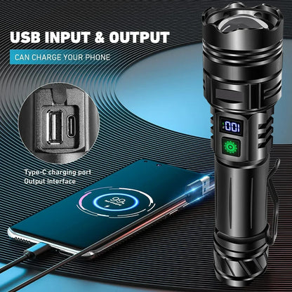 Super Bright Led Torch Light Flashlight Outdoor 30W, USB Rechargeable 1500mAh Led Torch, Mini Flashlight Home Emergency Light