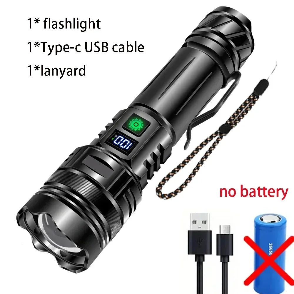 Super Bright Led Torch Light Flashlight Outdoor 30W, USB Rechargeable 1500mAh Led Torch, Mini Flashlight Home Emergency Light