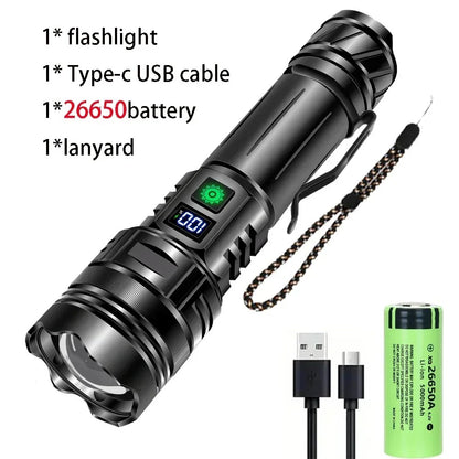Super Bright Led Torch Light Flashlight Outdoor 30W, USB Rechargeable 1500mAh Led Torch, Mini Flashlight Home Emergency Light